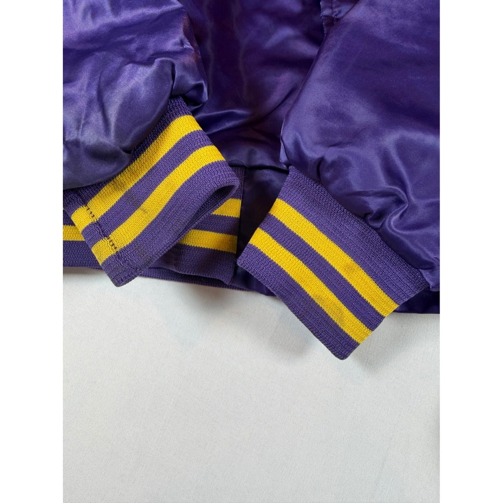 Vtg Chalk Line Los Angeles Lakers Satin Varsity Jacket Purple Sz L USA Run Small - Picture 6 of 11